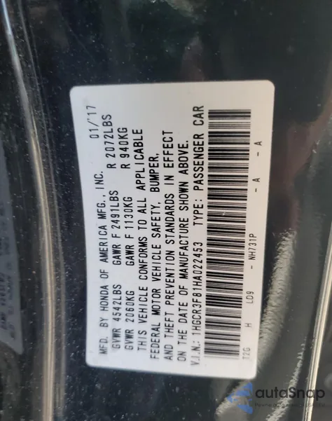 2017 Honda Accord Exl из США, поврежденный, VIN 1HGCR3F81HA022453